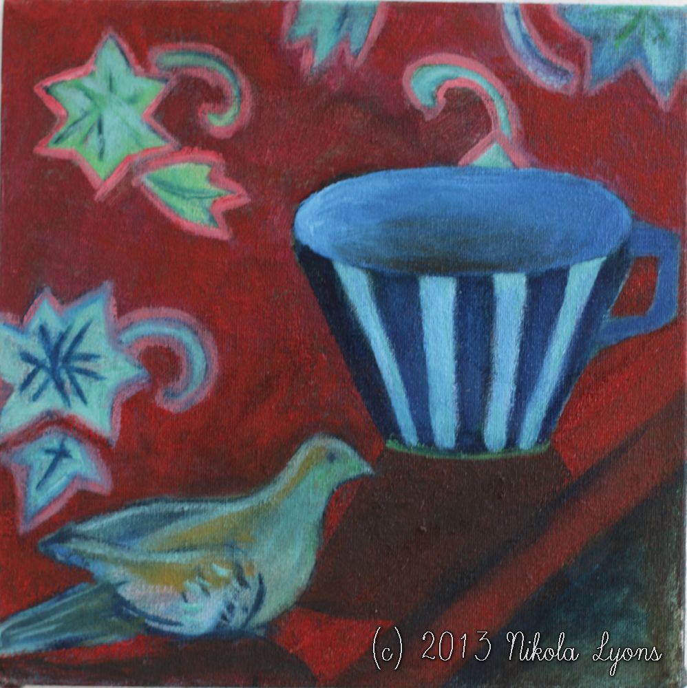 Nikola Lyons:  Cup & Bird on Red